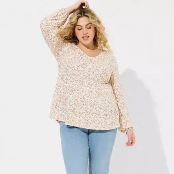 Torrid Texture Jersey V-Neck Long Sleeve Tiered Top size 0 S - Picture 1 of 11